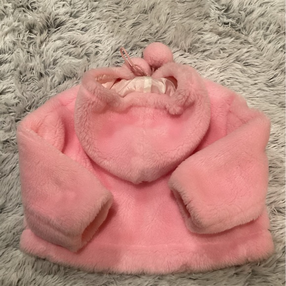 STORYBOOK HEIRLOOMS GIRLS PINK FURRY HOODED POM POM TIE FULLY LINED COAT. SZ 3T - Picture 8 of 8